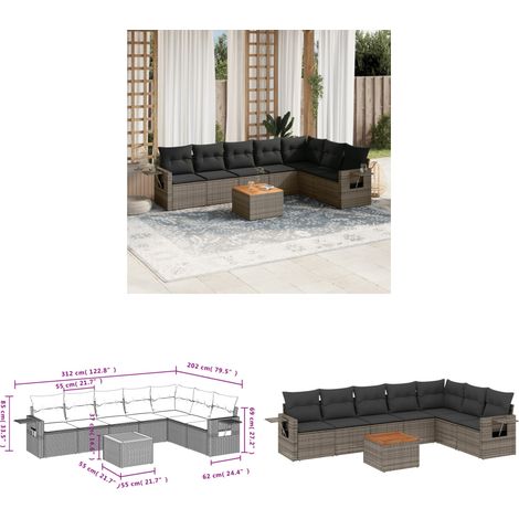 Salon de jardin 8 pcs avec coussins gris résine tressée - Ensemble Salon De Jardin - Meuble Extérieur - Jardin - Terrasse - Patio - Home & Living (1/3)