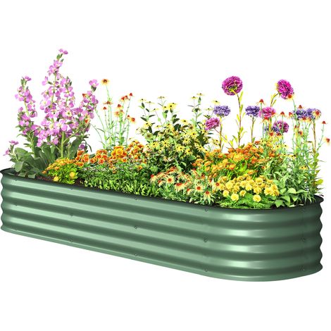 Jardinière surélevée carré potager de jardin en acier modulable légumes, plantes, fleurs, dim. 195 x 62 x 30 cm vert (1/5)