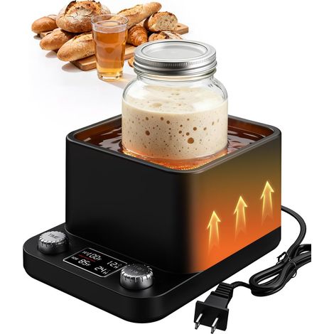 Chauffe-levain, bain-marie à chauffage uniforme, thermostat précis au 1°F (70-104°F) minuterie 198h, chauffe-levure intelligent pour la fermentation du kombucha, du yaourt et de la bière (noir) (1/5)