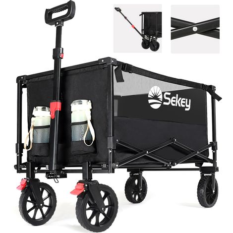Sekey Chariot pliable 160 L – charge 150 kg – freins – plage & camping – Noir (1/5)