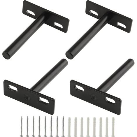 4 Pack 3 Inch Floating Shelf Brackets, Heavy Duty Blind Shelf Brackets, Hidden Wall Mounted Brackets for Wood Floating Shelves, Black (1/5)