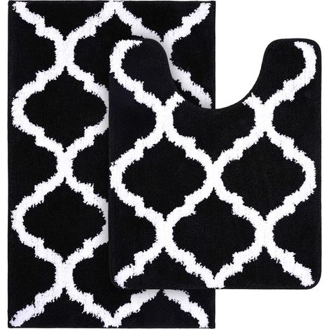 Ensemble de 2 tapis de bain en microfibre, tapis de toilette en forme de U, antidérapant et absorbant, lavable en machine, beige 76 x 51 cm + 61 x 51 cm, noir (1/5)