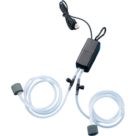 Pompe à air pour aquarium, pompe à oxygène ultra-silencieuse rechargeable par USB pour l'aération de l'aquarium, mini oxygénateur d'aquarium à double tuyau avec un puissant flux d'air (1/5)