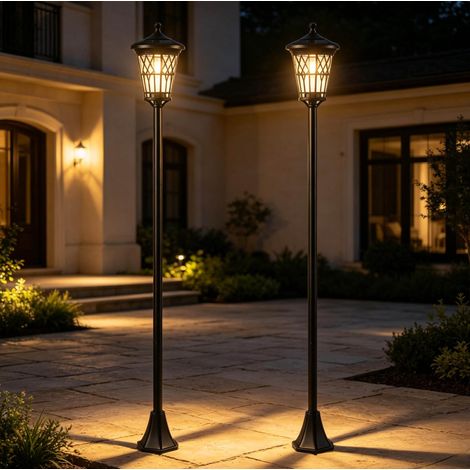 Lampioni solari da giardino, set da 2, altezza regolabile fino a 186 cm, nero DESVIAE (1/5)