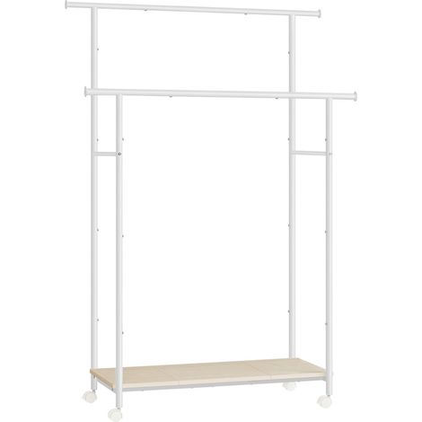 SONGMICS Portant à Vêtements avec Roulettes, Porte-Manteau avec Étagère,Barre double, Beige Naturel et Blanc Nuage (1/5)