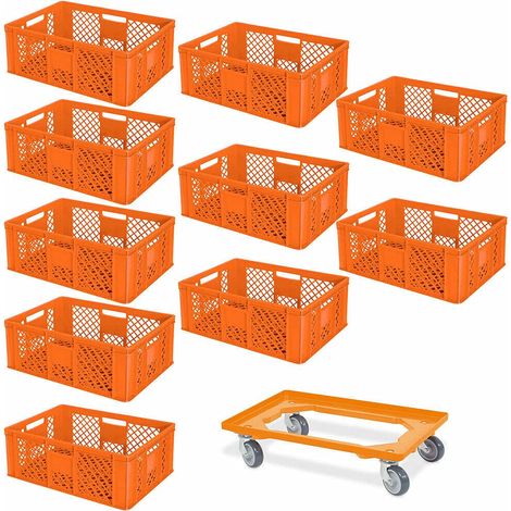 BRB Lot de 10 récipients empilables Euro Plus Chariot de transport 600 x 400 x 240 mm Qualité industrielle Orange