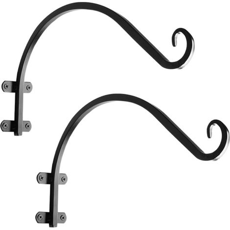 Gancho para plantas de 2 piezas, gancho para flores, gancho de pared, colgador de plantas, hierro, 30,5 x 17 cm, soporte de pared para colgar macetas y faroles, negro (1/5)