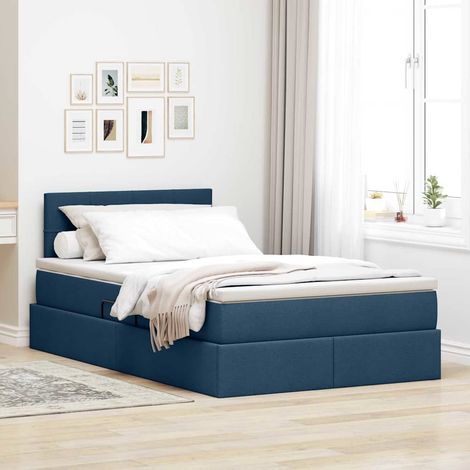 Bett mit Stauraum und LED mit Matratze Blau 120 x 200 cm Stoff