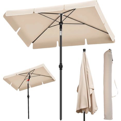 Sombrilla de playa, amplia cubierta para dar sombra, función de inclinación ajustable, color beige-cuadrado. (1/2)