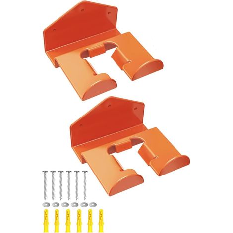 Soporte de pared para herramientas eléctricas de alta resistencia, organizador de 2 piezas para cortacésped naranja, colgador de acero para garaje, cobertizo y remolque cerrado. (1/5)