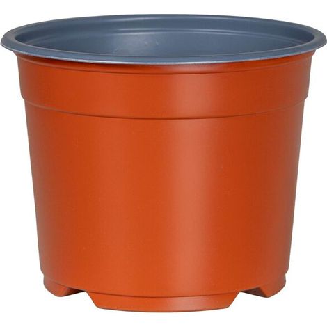 50 pots de fleurs ronds, couleur terre cuite, 10 cm de diamètre, 8 cm de hauteur, en plastique.