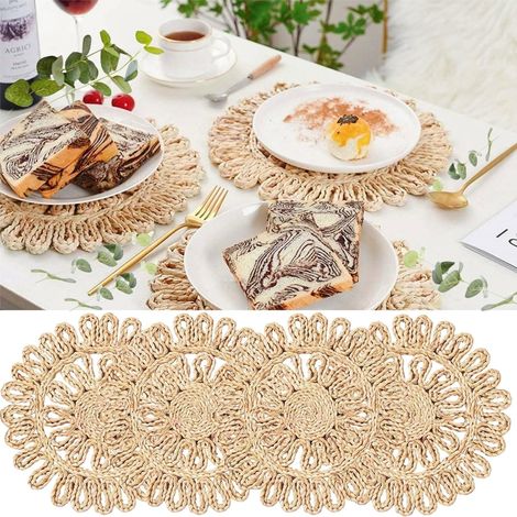 Ensemble de 4 sets de table ronds tressés, 30 cm, petits sets de table en rotin tressé naturel, sets de table en forme de panier creux (1/4)