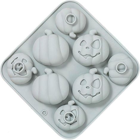 Ensemble de moules en silicone alimentaire pour gâteaux, chocolats, mousses et desserts d'Halloween - Motifs squelette, citrouille, gris et bleu (1/5)