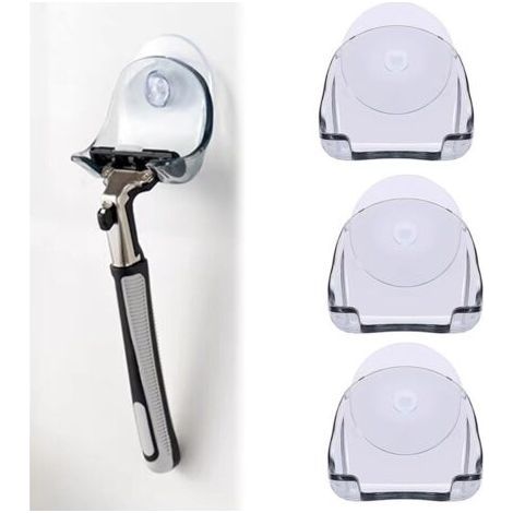 3 x Shower Razor Holder, Shower Razor Holder, Razor Holder with Suction Cup, Razor Holder, Suction Cup Shower Razor Holder, Razor Holder for Shower, Shower Razor Holder in PP, Grey, 5.2x4.2cm (1/5)