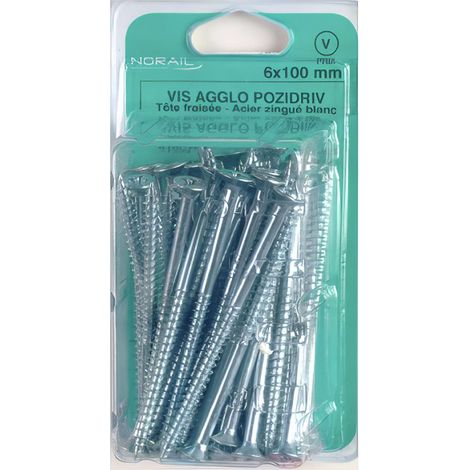 Blister de 50 vis bois panneaux agglomérés TF F/Partiel PZ 6 x 80 mm - Zingué Blanc - VAPFC0608003CP50