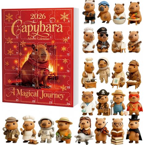 Calendrier de l'Avent Capybara 2026 - 24 décorations suspendues en acrylique 2D à motifs de capybara - Un cadeau de Noël original pour les amoureux des animaux