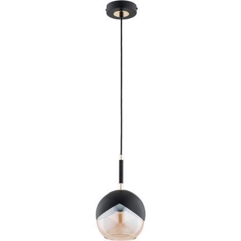 Alfa PRADA Minimalist Pendant Light Black/Gold Metal, 1xE27 (max 15W) Dimmable Ceiling Hanging Lamp, 15 cm Shade, 85 cm Drop, Modern Kitchen Dining Island Fixture