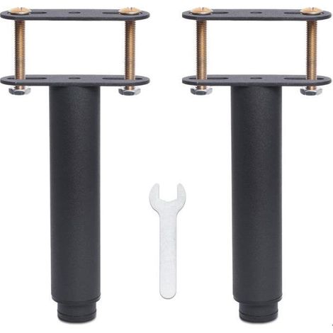 Pied de Lit Universel pour Sommier à Lattes sans Perçage  Hauteur: 15cm(+12.5cm) Reglable  Noir  Metallique  Ronde ø3.8cm (1/5)