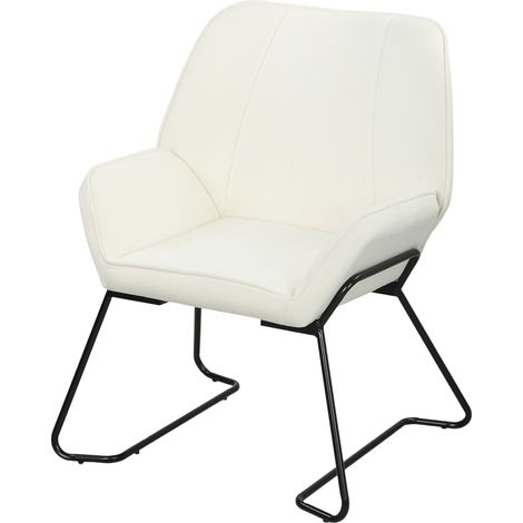 Fauteuil Salon Velours Crème Assise Large Rembourré Piètement Métal (1/5)