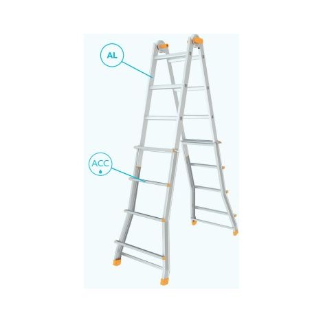 Colombo New Scal PRATIC4+4AA Pratic Scala Pieghevole 8 Gradini Zigrinati 3,6 m 100 Kg Piedini Antiscivolo colore Acciaio Inox (1/3)