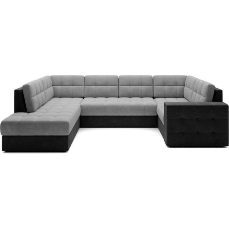 Canapé d'angle convertible MONTEZA gris et noir gauche 299 cm avec coffre et couchage (1/5)