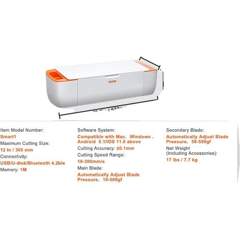 Macchina da taglio vinile, velocità regolabile, compatibile con diversi materiali, bianco arancione (1/2)