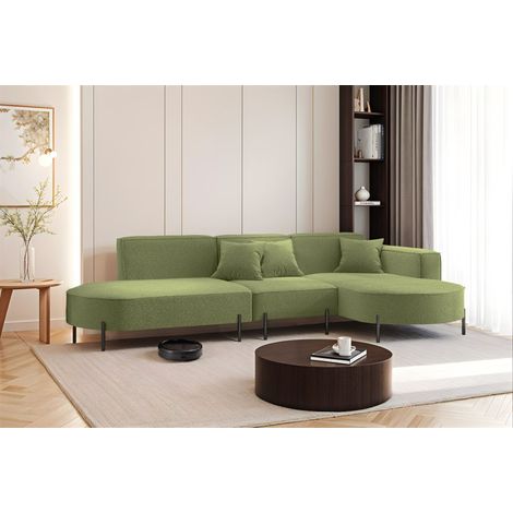 Ecksofa Designersofa VALENCIA in Stoff Quelle Hellgrün Ottomane Rechts (1/2)