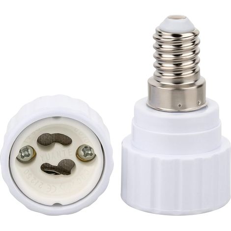 Adaptador E14 de 2 piezas para portalámparas GU10 blanco, convertidor LED para lámparas de bajo consumo (máx 250 V/2 A), bombillas resistentes al calor, base de cerámica (1/5)