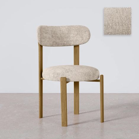 Esszimmerstuhl Chenille gepolstert - Eichenoptik Beine - Ergonomisches und modernes Design - Okare Cremefarben (1/5)