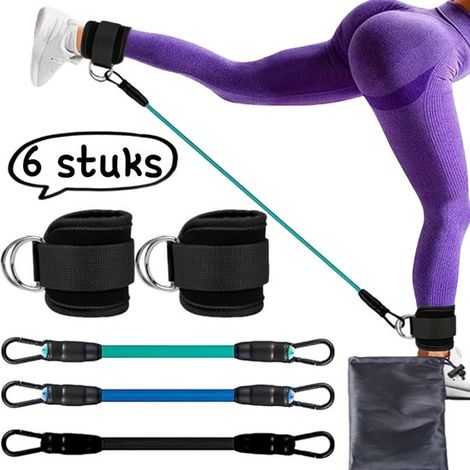 Juego de 6 bandas de resistencia para tobillos con 2 ganchos para entrenamiento de piernas y glúteos - Verde, azul, negro (1/5)