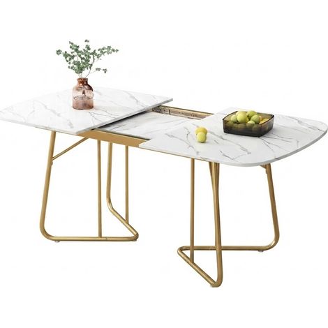 ELVMI Ausziehbarer Esstisch für 4 bis 6 Personen mit MDF Platte in Marmoroptik, Goldenen Metallbeinen, Esszimmer (1/5)