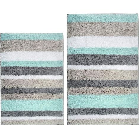 Ensemble de Tapis de Bain de 2 pièces en Microfibre Tapis de Douche Super Absorbant Antidérapant Lavable en Machine pour Sall (1/4)