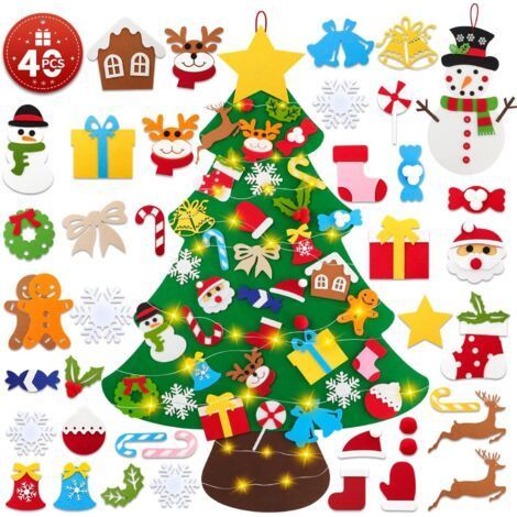 Sapin de Noël en feutre avec bonhomme de neige, 102 cm. Décorations de sapin de Noël pour enfants en feutre à faire soi-même avec lumières, 40 ornements amovibles, décorations de sapin de Noël, cadeau (1/5)