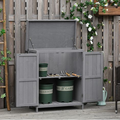 meuble rangement armoire extérieure 2 étagères bois HAVRYA (1/4)