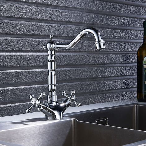 Stafford Traditional Design Chrome Cross Head Kitchen Sink Mono Mixer Tap