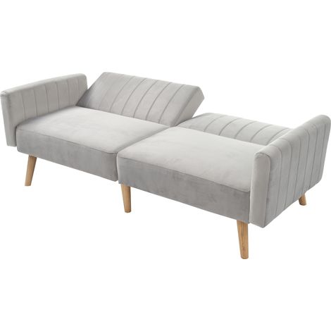 Sofá cama gris dos en uno, moderno y sencillo, con patas de madera de caucho ecológicas y respaldo plegable en tres posiciones, ideal para apartamentos pequeños y dormitorios. (1/5)