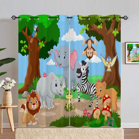 Rideau Occultant Jungle Forêt Safari Animaux Tenture Opaque à Oeillets Draperies Intérieurs Rideau Thermique Isolant pour Maison Chambre Salon Fenetre 2 Pièces L 107 x H 180 cm - 107L X 180H cm (2 Pan (1/5)