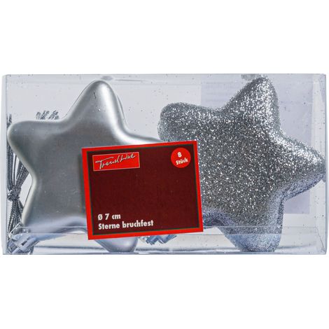 TrendLine Weihnachtskugeln Sterne bruchfest, langlebig 7 cm silber 8 Stück Christbaum- & Feiertagsschmuck (1/3)