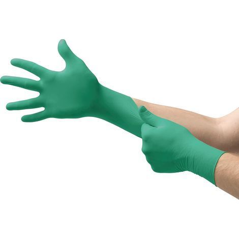 Gants Jetables en Nitrile, Non Poudrés, Haute Protection Chimique et Mécanique, Contact Alimentaire, Sécurité Industrielle, Sans Latex, Vert, Taille M (100 Gants) (1/5)
