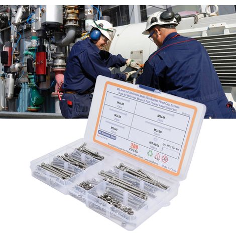 Coffret de 200 vis et écrous hexagonaux à tête fraisée, comprenant une petite clé, en acier inoxydable A2 (1/5)