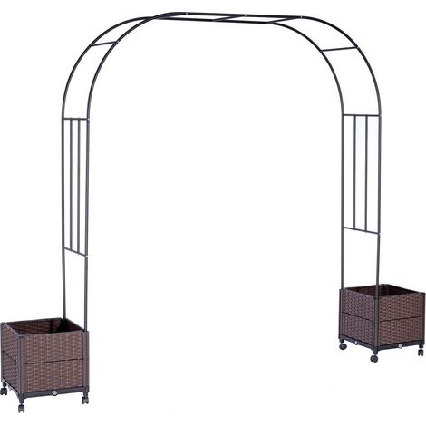 Arche de jardin avec 2 bacs pour plantes grimpantes 210 x 282 x 40 cm style romantique en acier noir (1/3)