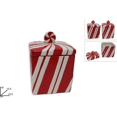 1 Pezzo Barattolo Decorativo in Ceramica Rosso Bianco 18 cm 2 Colori (1/2)