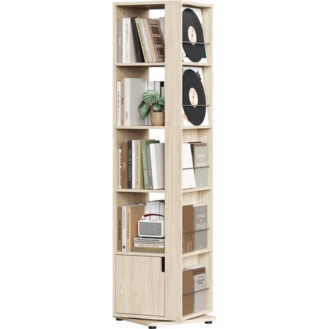 Yaheetech Bibliothèque Rotative 360° Étagère à Livres 5 Niveaux de 169 cm H avec Rangement Fermé Meuble Gain de Place pour Salon Chambre et Bureau Couleur Bois (1/5)