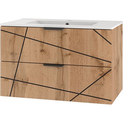 Waschtisch 80cm Teren mit 2 Schubladen, Holzoptik (1/5)