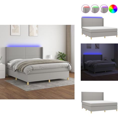 Boxspringbett mit Matratze & LED Hellgrau 160x200 cm Stoff - Boxspringbett - Doppelbett - Schlafsofa - Bettauflage - Lattenrost (1/5)