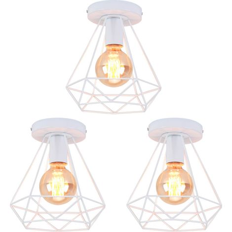 3PCS Lampe de Plafond 20cm Diamant Plafonnier Cage en Métal Blanc Luminaire pour Balcon Couloir Entrée (1/5)