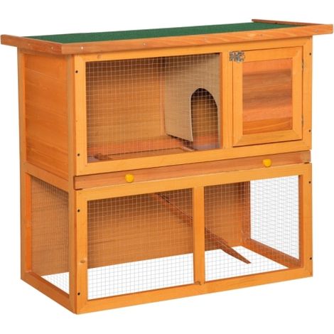 Outdoor Wooden Rabbit Hutch for Guinea Pigs, 2-Tier Design with Opening Top, Spacious 90 x 45 x 80cm Pet Cage (1/5)