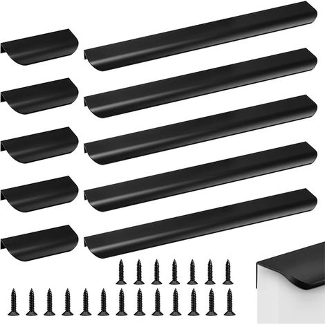 10 pièces noir couvert Armoire poignées, aluminium meubles poignées, Moderne cuisine poignées poignées invisibles pour armoire, chambre à coucher, armoires de cuisine (Jeder von fünf 80mm- 300mm) (1/5)