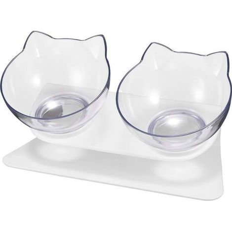 Gamelle double pour chat avec support antidérapant – Design incliné pour meilleure digestion – Dimensions 29 x 15 x 8 cm – Caoutchouc et résine (1/5)
