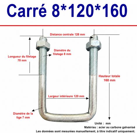 Collier carré M8 galvanisé pour tube 8120160 120 160 70 299 g – Livraison gratuite
